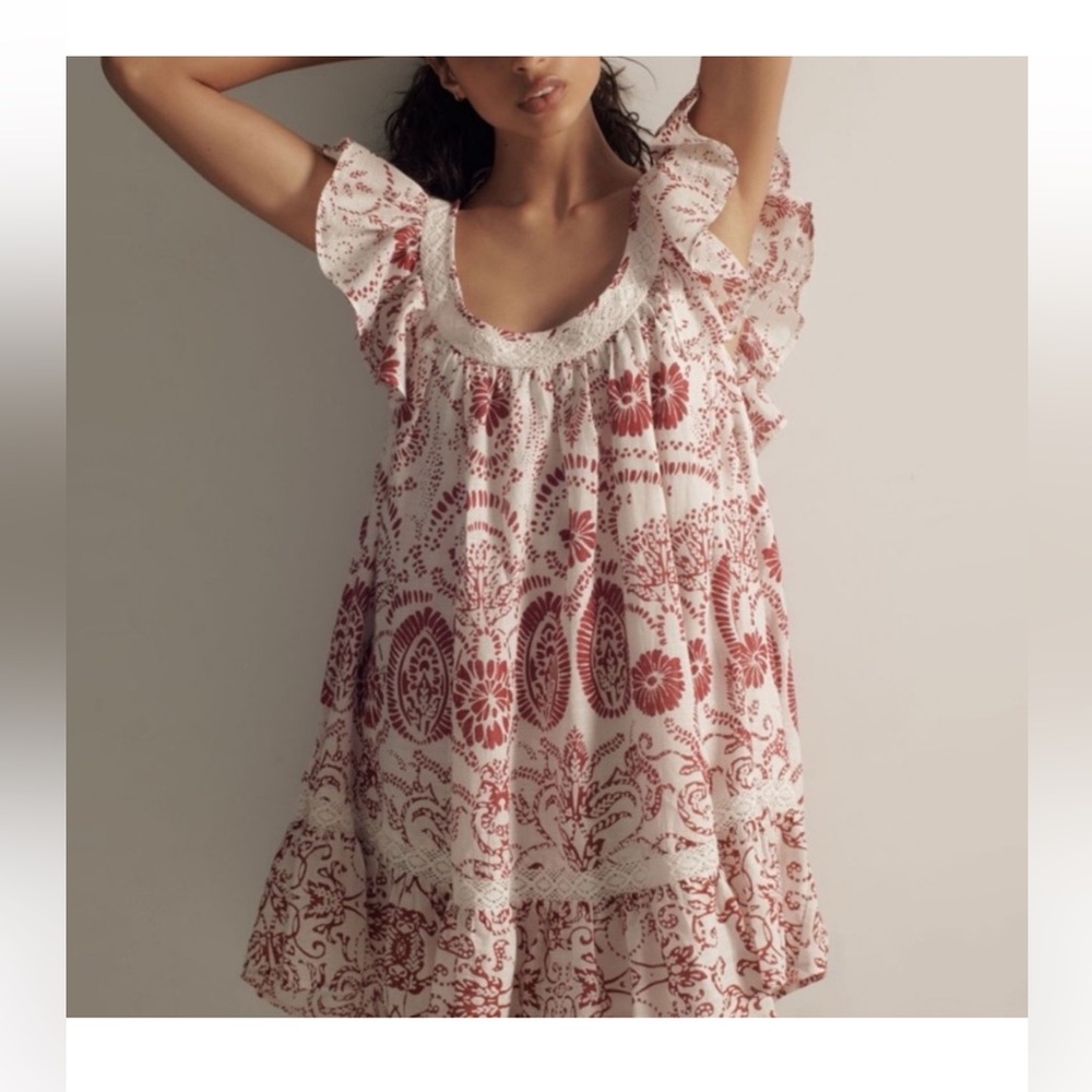 Anthropologie Maeve Red and White Floral Dress size M
